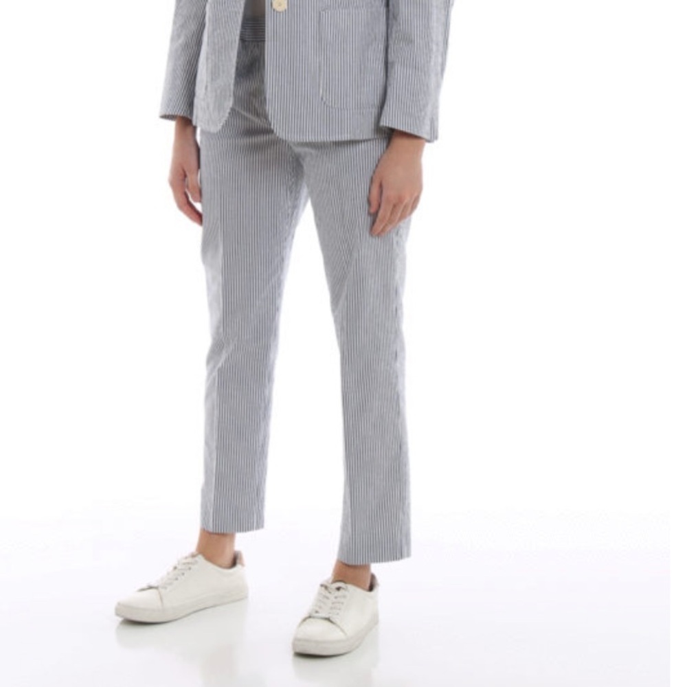 Weekend | MaxMara NWOT Andorra Blue White Stripe Seersucker Cropped Trouser US4